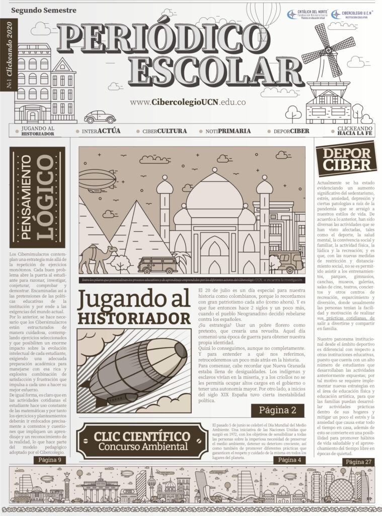Portada del periódico escolar Clickeando correspondiente a la segunda edición del 2020.