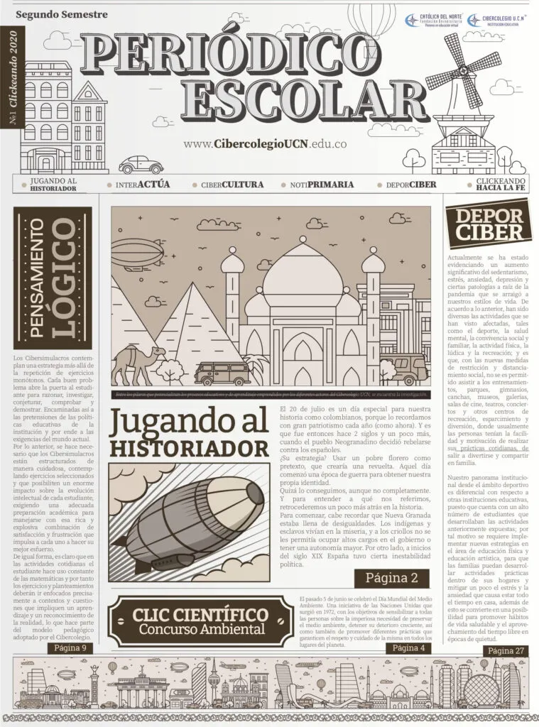 Portada del periódico escolar Clickeando correspondiente a la segunda edición del 2020.