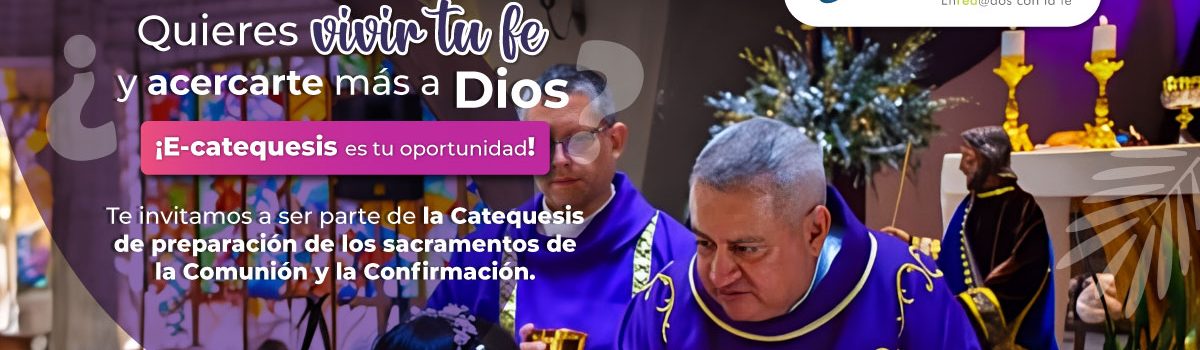 Pieza gráfica de E-catequesis con la información de la actividad.