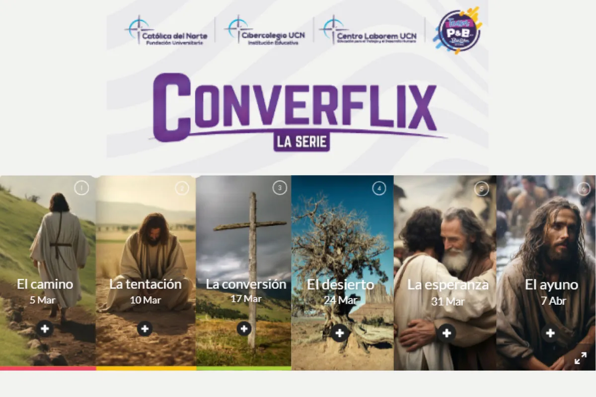 Se observa la cartelera de los 6 capítulos de la serie Converflix