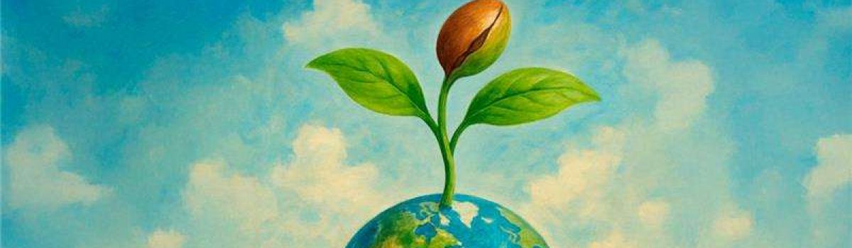 Imagen del planeta tierra con una planta encima