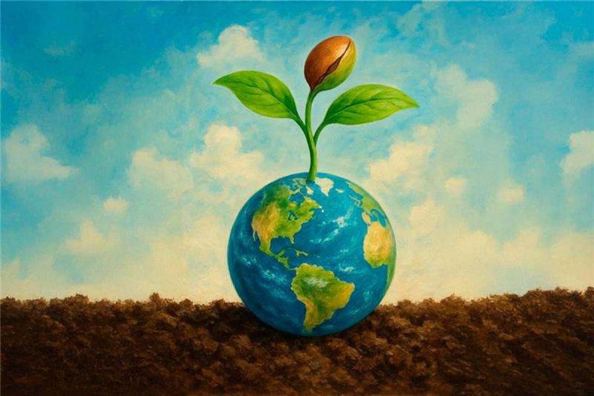 Imagen del planeta tierra con una planta encima