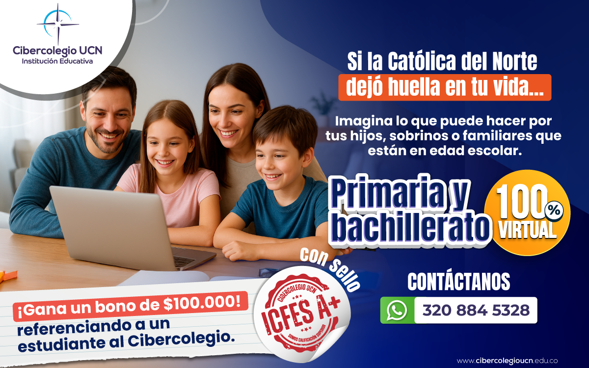 Familia sentada en torno a un computador portátil.