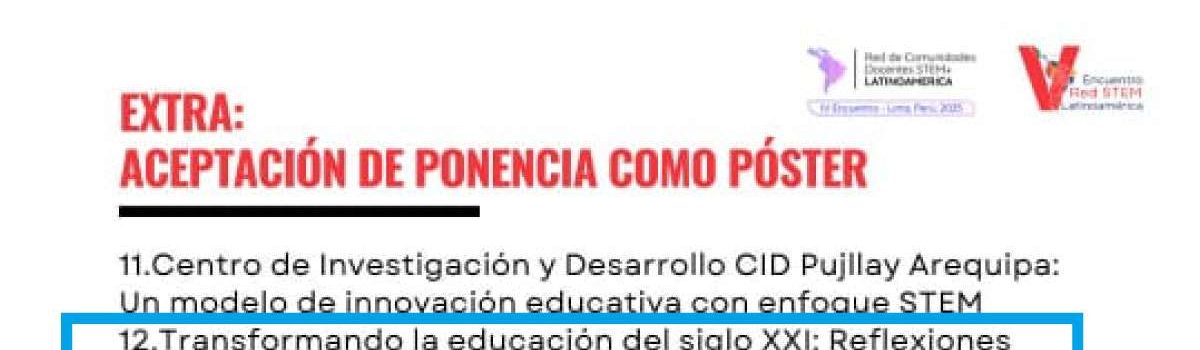 Notificación de ponencia como póster en el V Encuentro de la Red STEM Latinoamérica