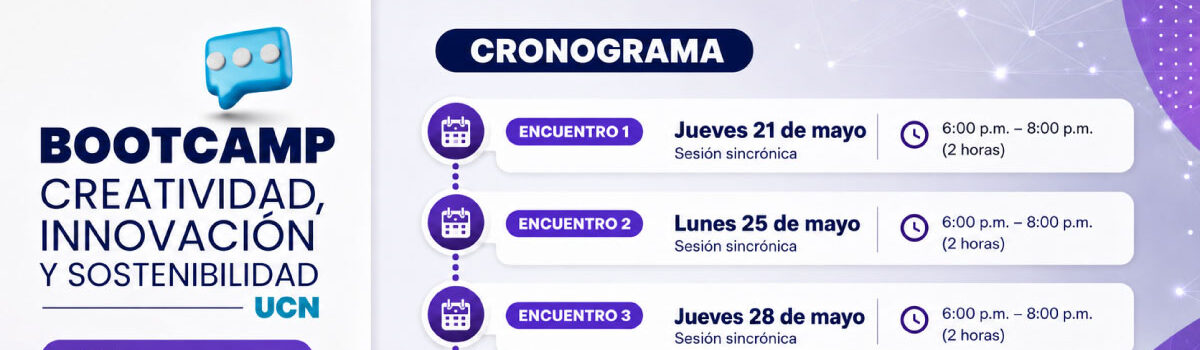 El bootcamp comprende cuatro encuentros sincrónicos y una sesión para la presentación final.